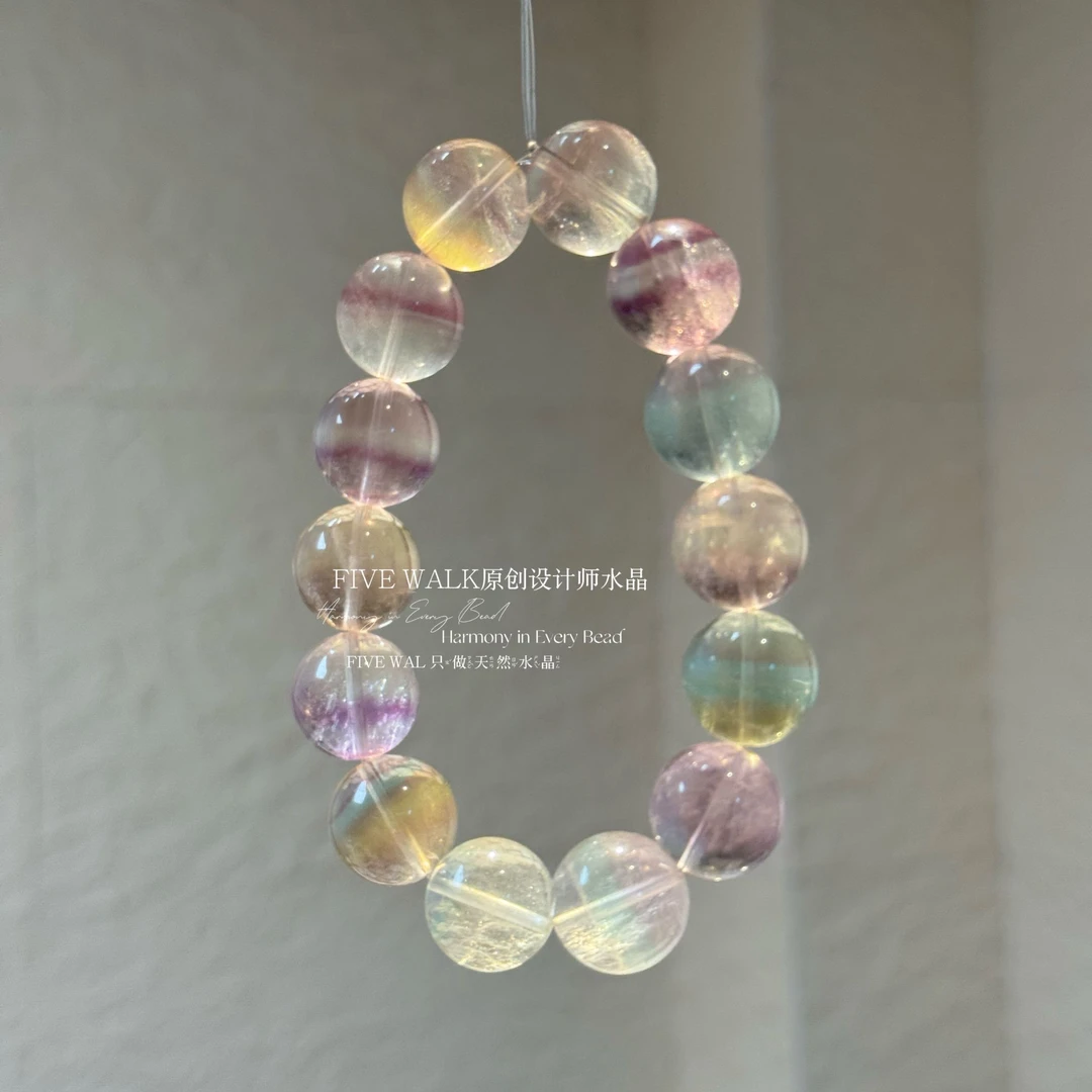 原创设计”幸运彩虹“糖果色冰透萤石大尺寸手串多样性发其一