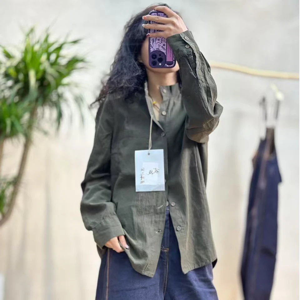 衣牧了然241230春季女士百搭女款复古做旧高定棉牛津纺休闲衬衣