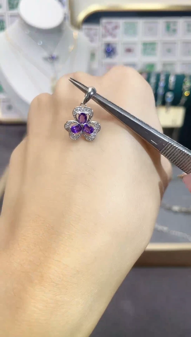 银S925镶嵌吊坠(不含链)紫晶s925银天然紫水晶吊坠