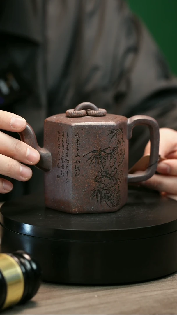 茶壶紫砂高****8H2461王芳柴烧六方双圏