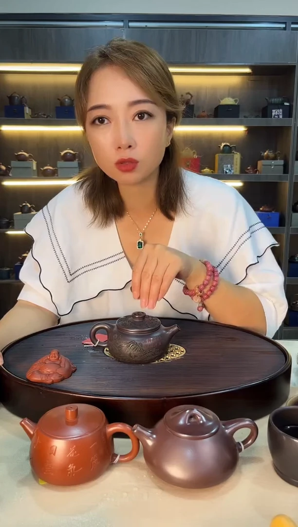 茶壶紫砂花开富贵福运扁韵 赤龙血砂