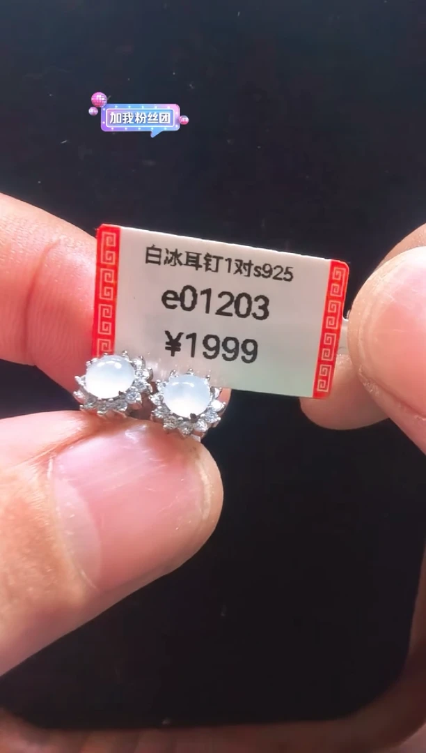 翡翠未镶嵌耳饰e01203-白冰耳钉1对