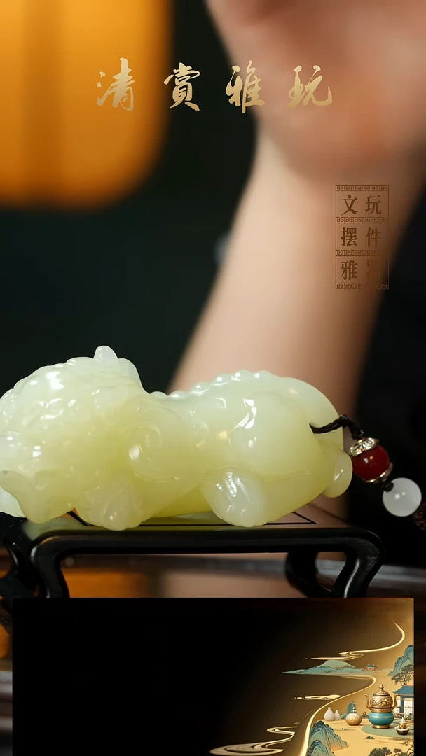 玉《吞金貔貅》手把件摆件