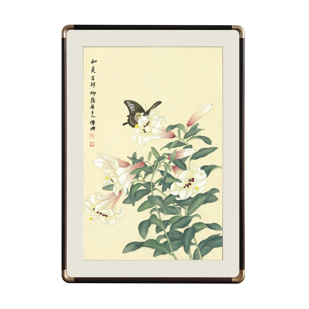 【仿铜角K013M】50*70百合图纯实木框餐厅茶室书房家居装饰挂画