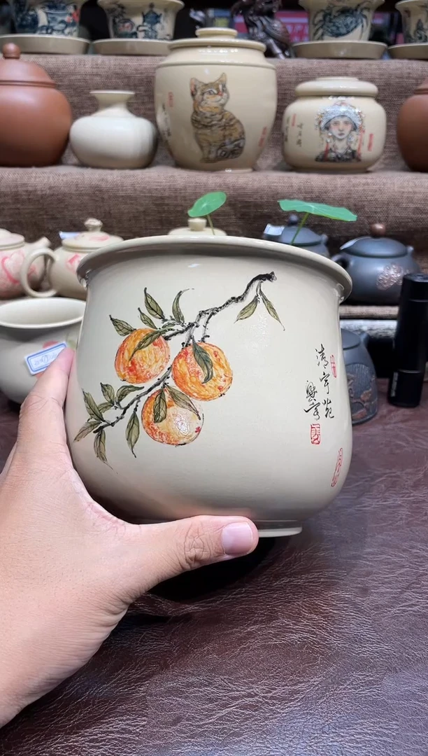 泥塑王宇彩绘清釉建水