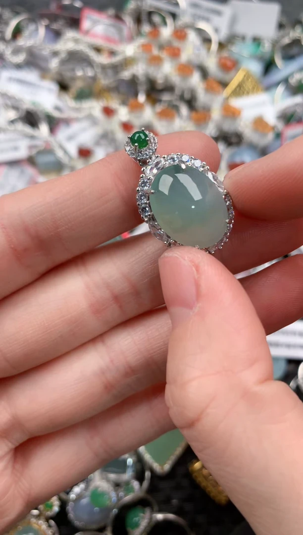 银S925镶嵌戒指翡翠666--2