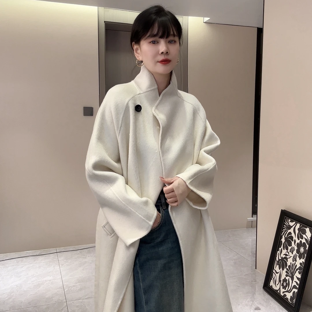 【糖果家】241110小个子友好款立领气质百搭宽松双面秋冬羊毛大衣