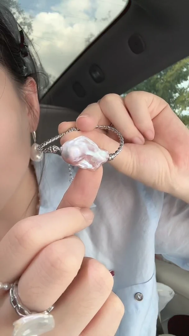 合金手镯淡水珍珠粉巴洛克珍珠手镯