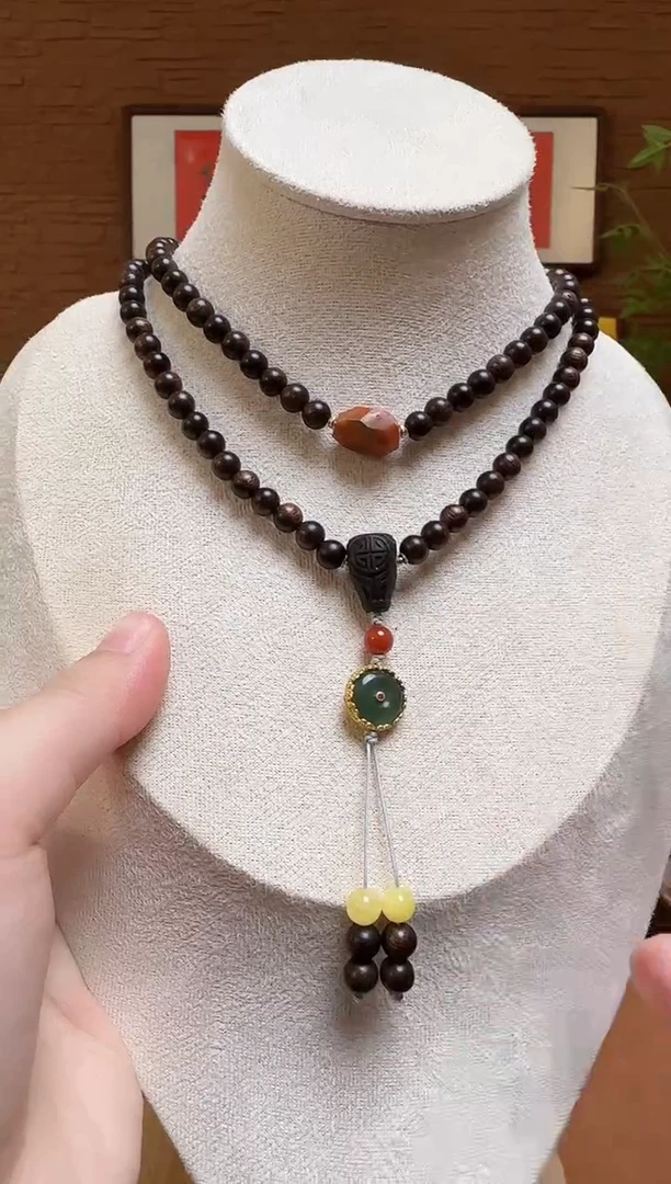 【闪购商品】沉香吊坠昆仑梅格0.6玉化多圈九九沉沉香木雕百福