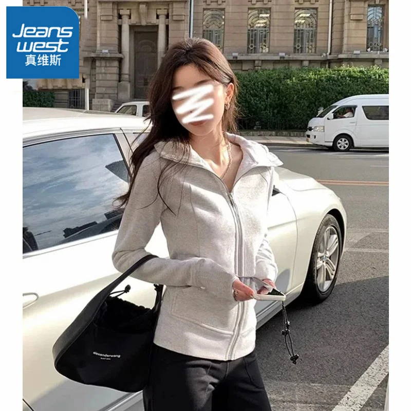 真维斯新款女连帽卫2025外套连帽秋季春秋开衫卫衣修身女长袖潮