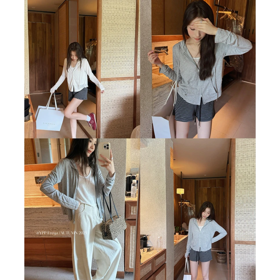 YPP！【穿出层次感】秋季连帽长袖修身百搭显瘦休闲假两件开衫上衣