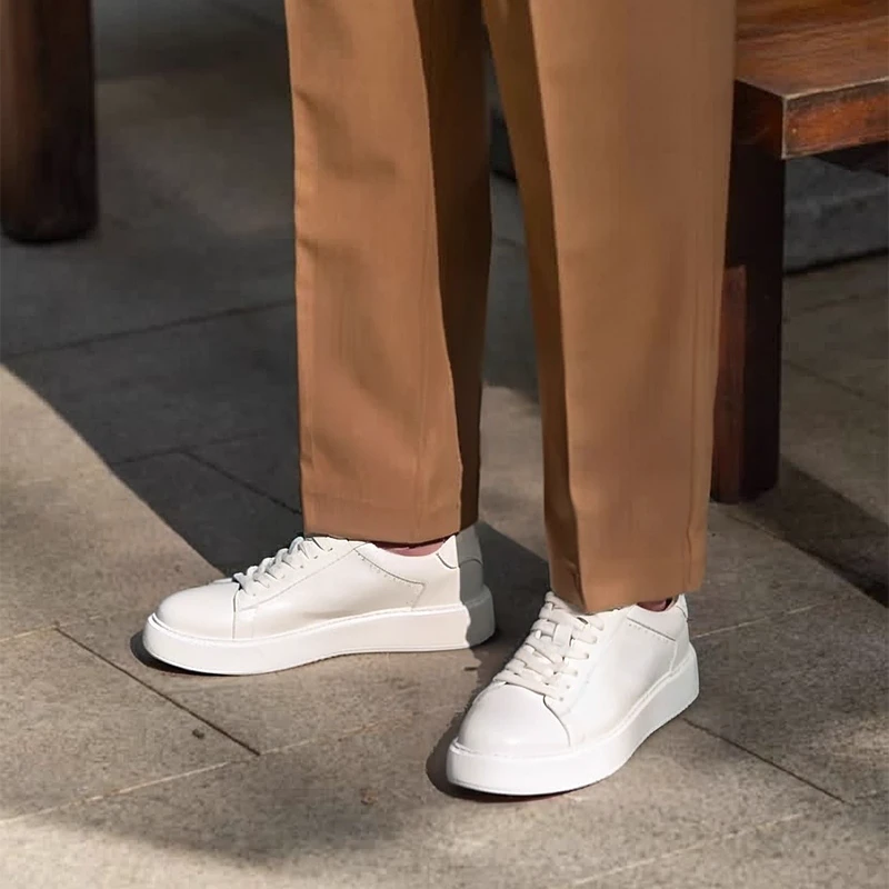 雷总同款小白鞋头层牛皮  厚底增高4CM