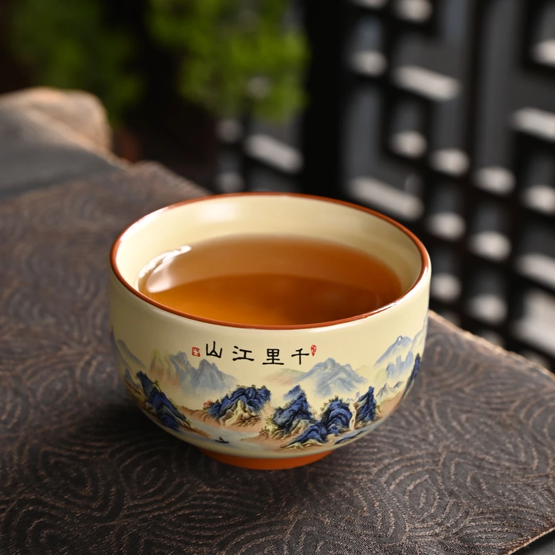 新款汝瓷千里江山陶瓷茶杯主人杯