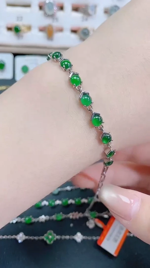 银S925镶嵌手链翡翠天然翡翠