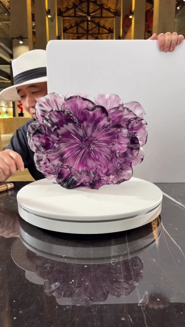 摆件巧**力0601094-3紫罗兰山茶花艺术琉璃花器