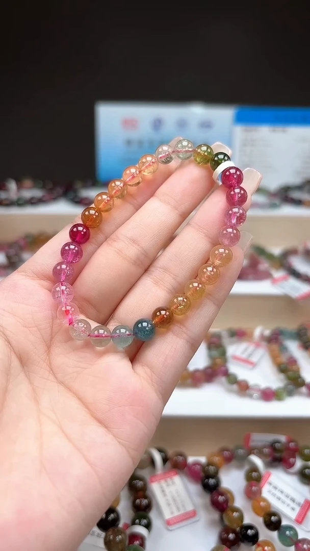 【闪购商品】碧玺手串未镶嵌6.8mm巴西老料玻收藏级渐变色单圈手串
