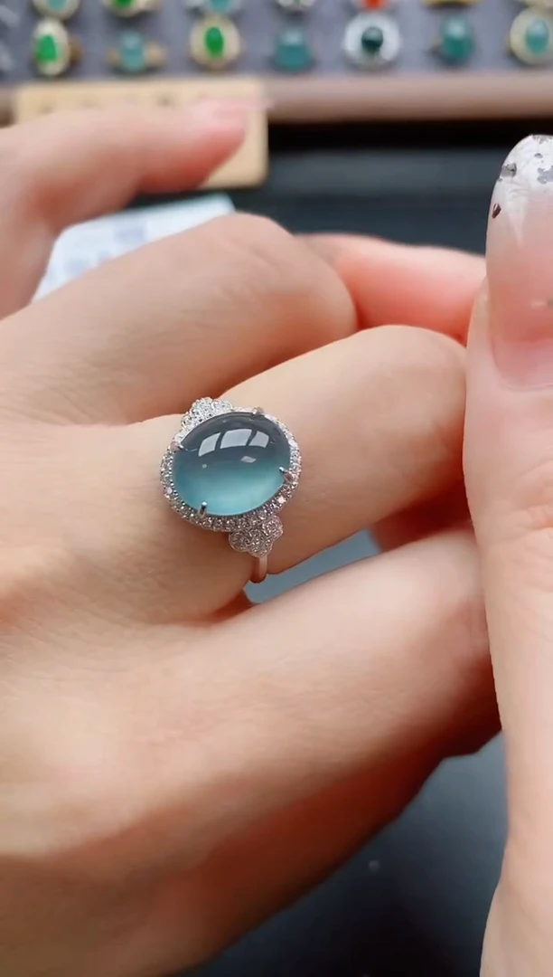 银S925镶嵌戒指翡翠1