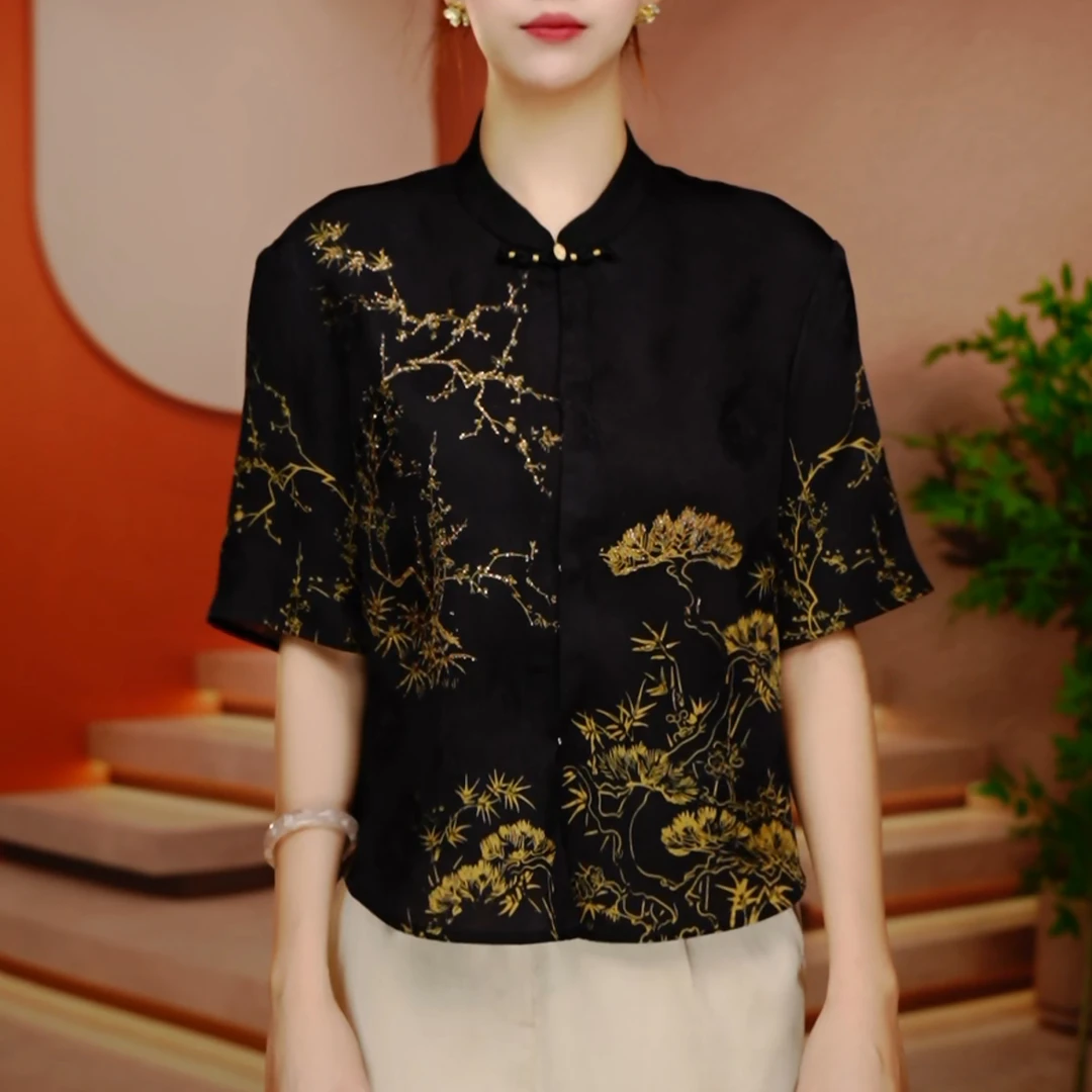 深圳新中式夏季国风上衣上新百搭气质遮肉显瘦短袖-A250597