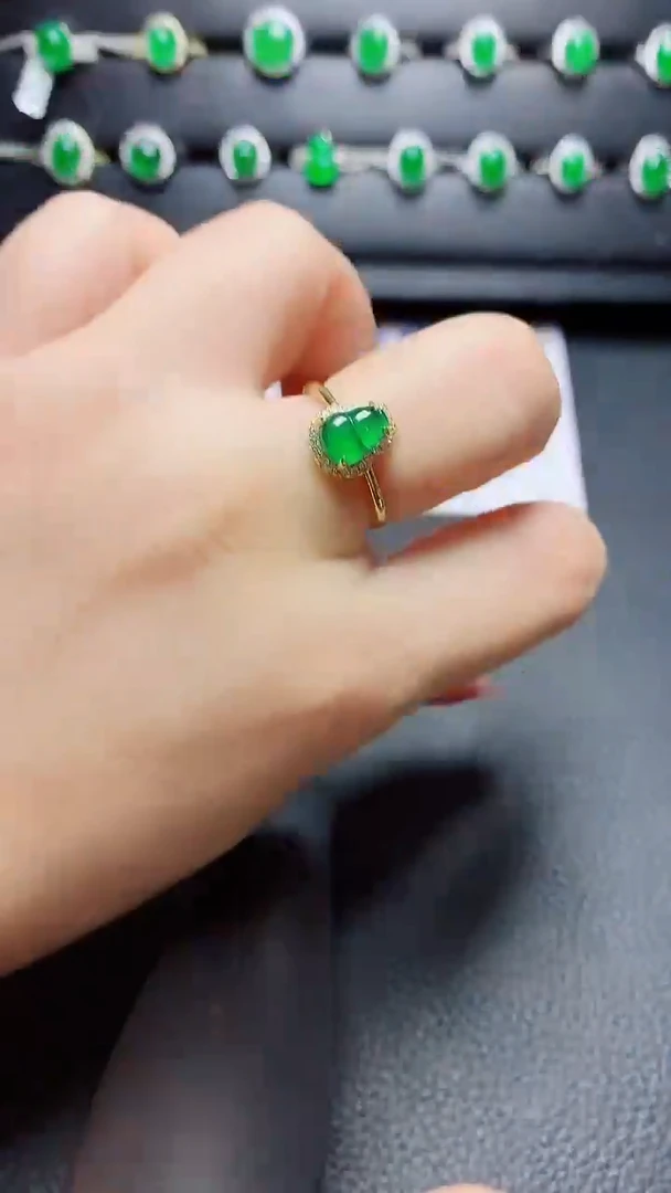 银S925镶嵌戒指翡翠 天然翡翠A货s925银镶