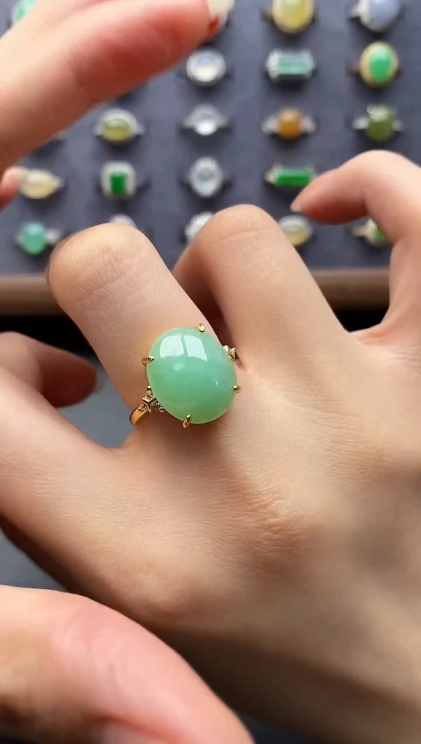 银S925镶嵌戒指翡翠一物一证一礼盒