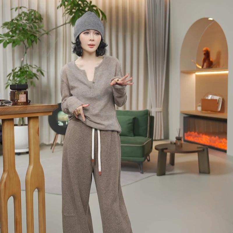 PanYiXiu/潘依绣羊毛羊绒花纱半开领软糯细腻针织毛衣 Q15106