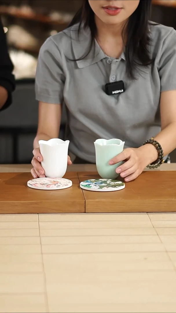 花型杯白色+青色+杯垫*2（无包装）微瑕