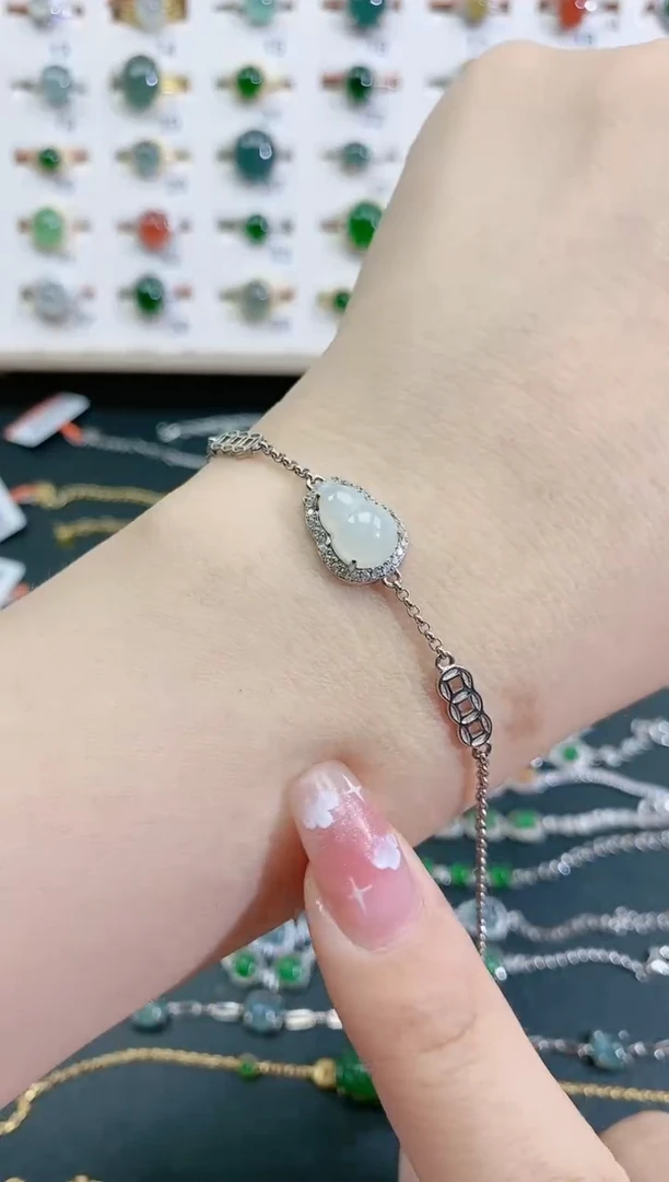 银S925镶嵌手链翡翠天然翡翠