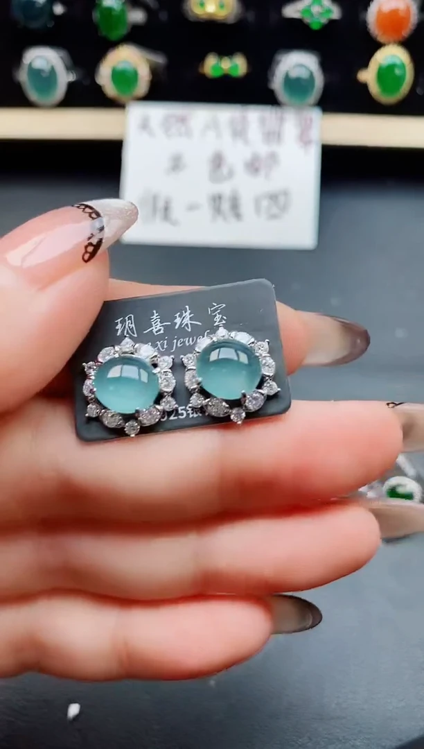 翡翠银S925镶嵌耳饰508500