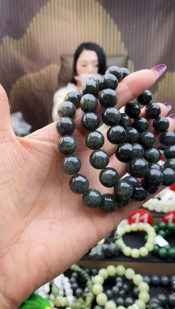 未镶嵌手串和田玉点墨青花12拍一发一