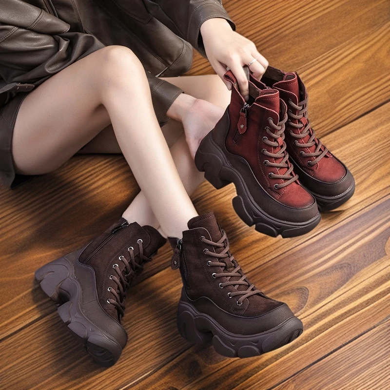 亭亭玉立11653-1冬季新款美拉德复古罗马风马丁靴小个子小众女鞋