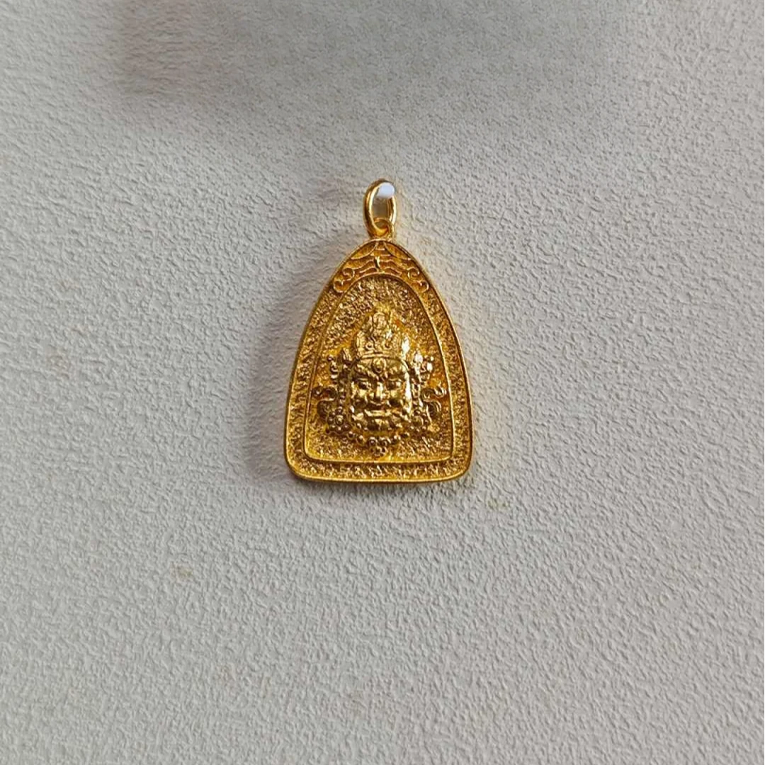 足金999真金纯黄金古法三角黄财神吊坠