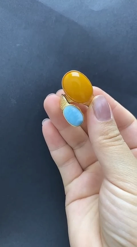 未镶嵌琥珀裸石蜜蜡戒指