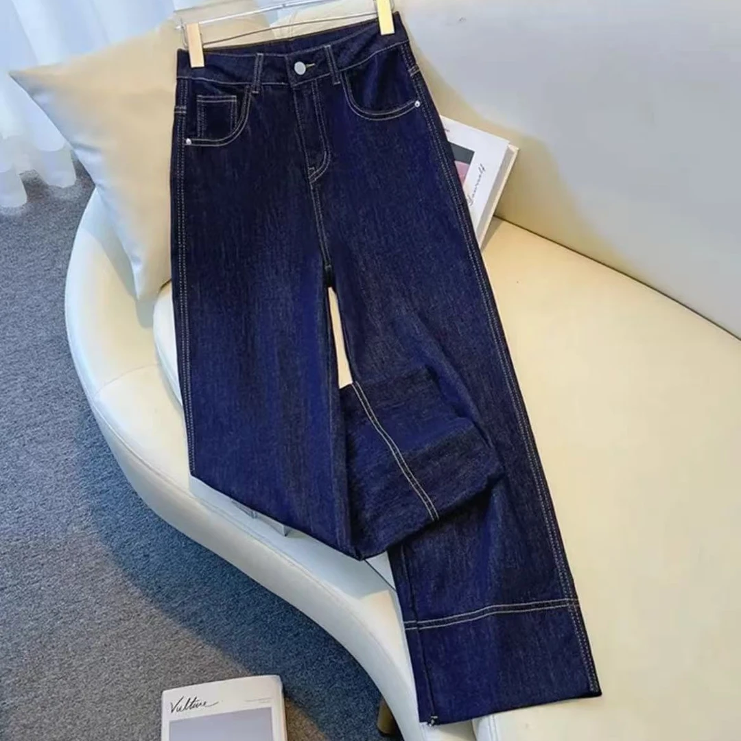 2025夏季新款时尚九分直筒牛仔裤显瘦阔腿裤子百搭女裤子6075长88