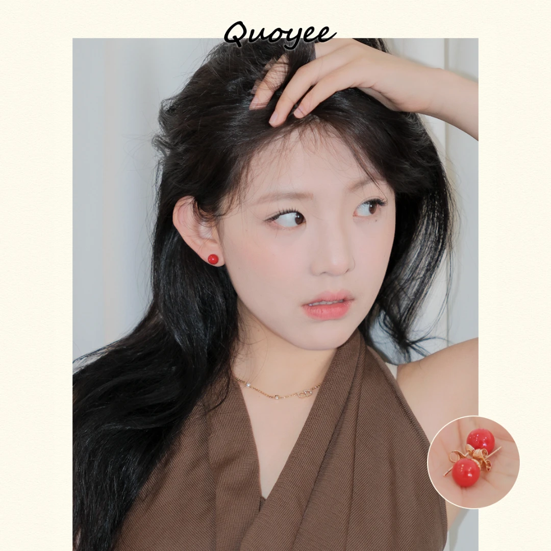 合金仿珍珠耳饰 Quoyee 小红豆耳钉 多巴胺甜美感小圆球耳饰XP002