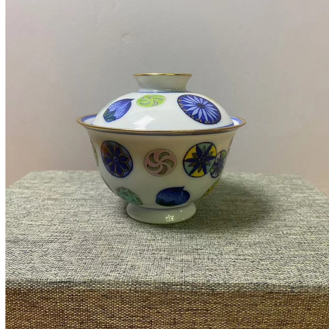 景德镇陶瓷斗彩皮球花盖碗描金