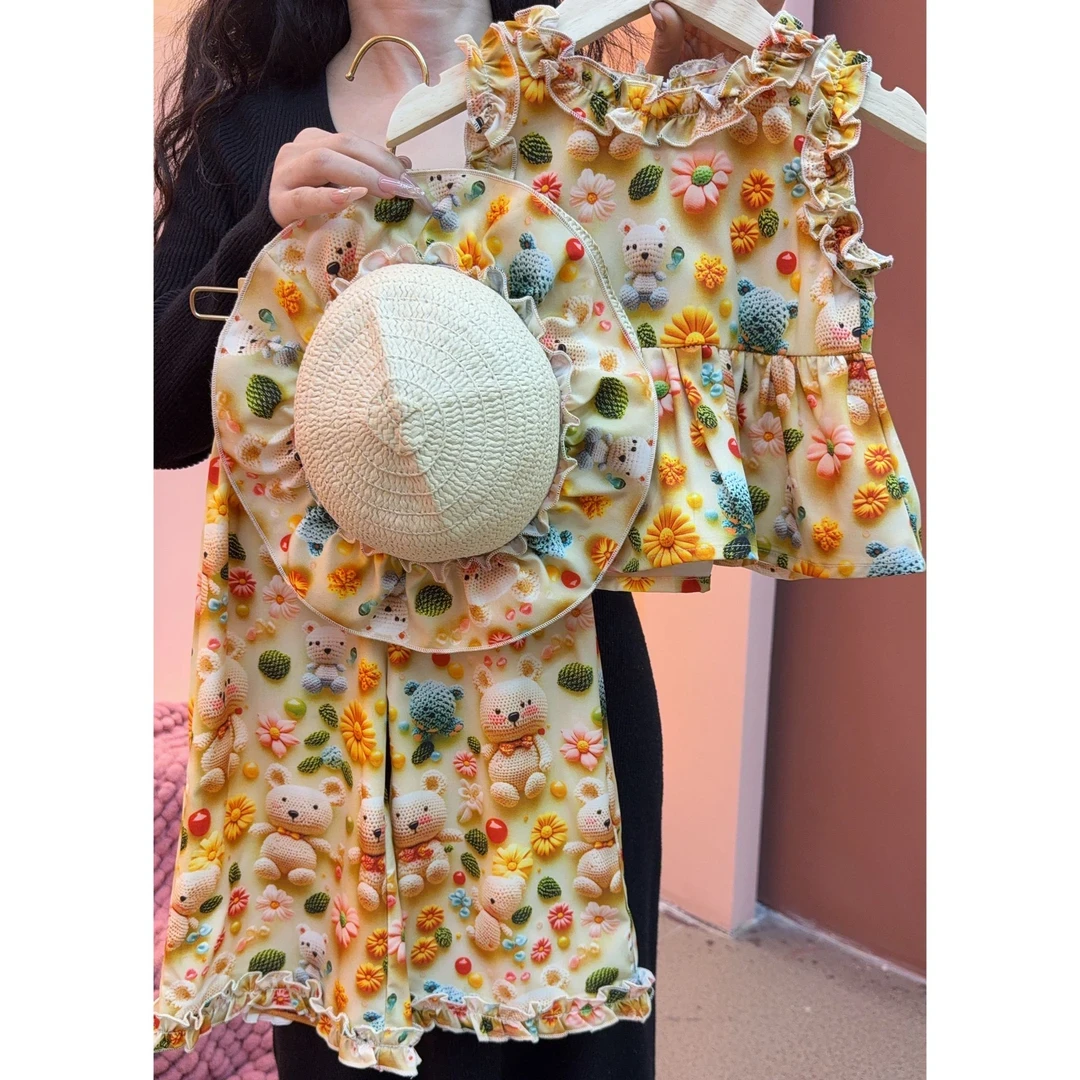 女童01套装卡通裙子中小童女童时尚洋气可爱夏季新款套装休闲碎花