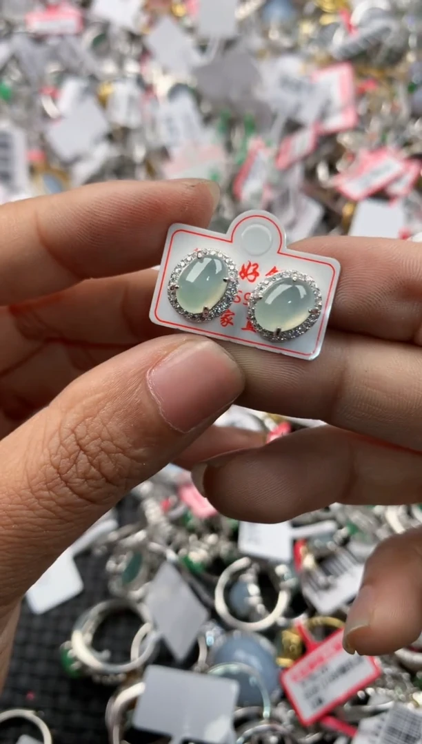 银S925镶嵌戒指翡翠14             7