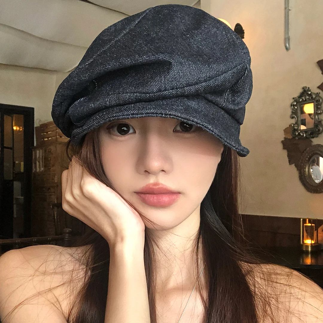 韩系复古褶皱贝雷帽女夏季2025新款显脸小八角帽时尚文艺画家帽子