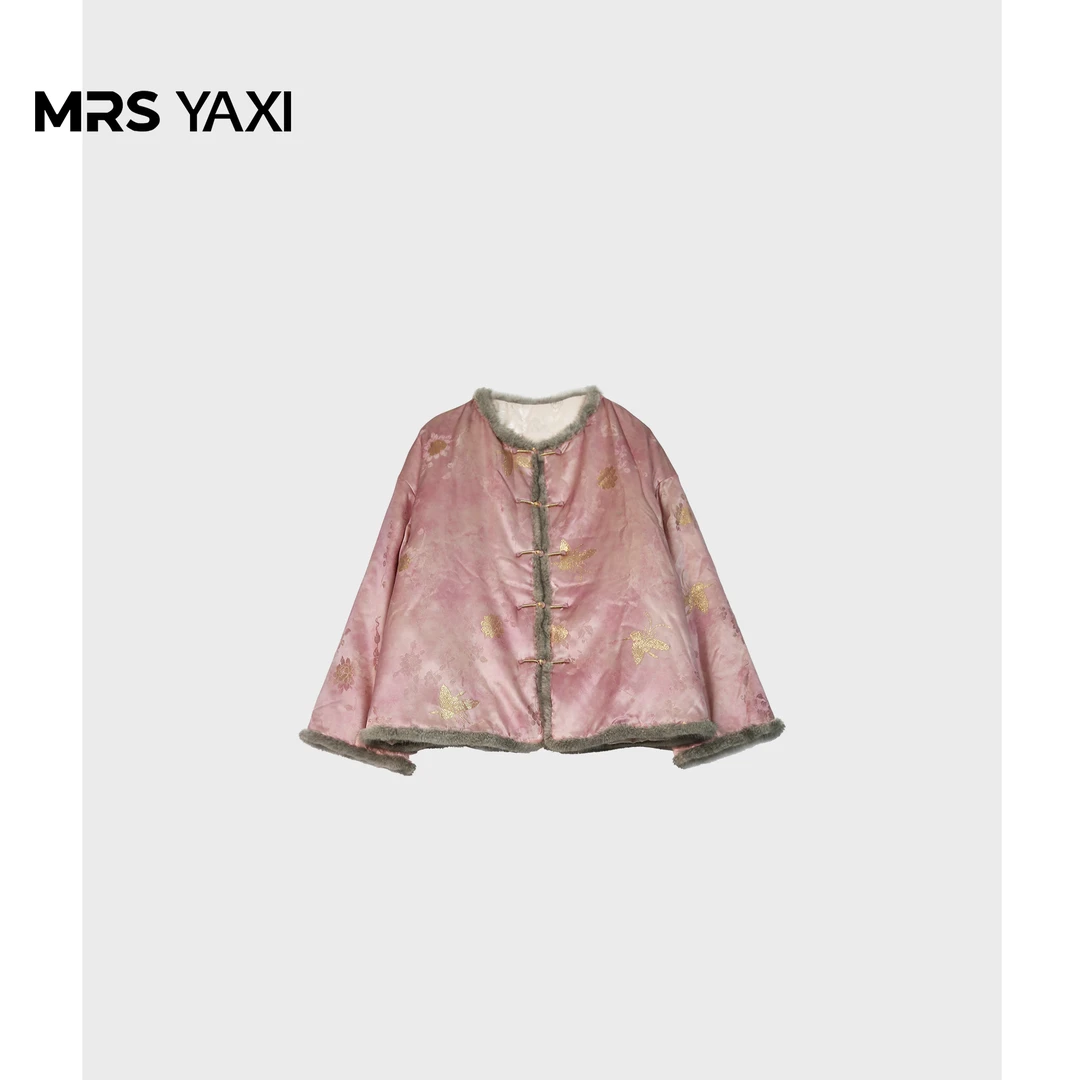 Mrsyaxi轻奢新中式国风水貂毛拼接金丝轻薄羽绒服外套女YX4123121