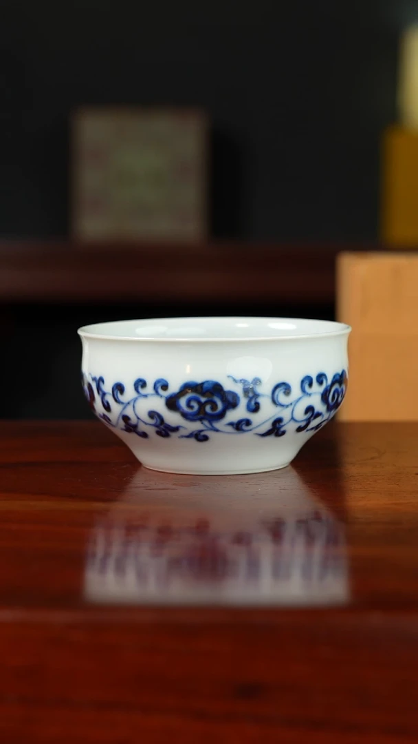 祖传窑 缠枝灵芝主人杯 真柴窑传承400年