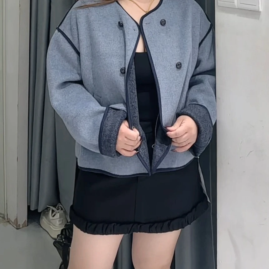 常规拉链短裙纯色荷叶裙半身裙加绒灰色秋冬时尚简约半裙修身韩版