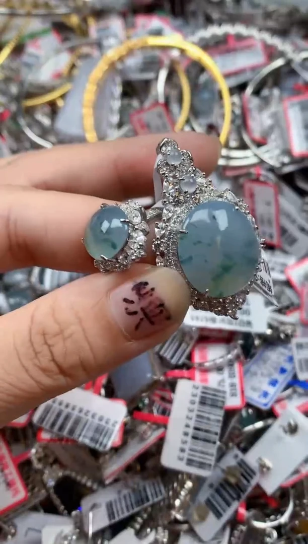 银S925镶嵌戒指翡翠天然A货缅甸翡翠