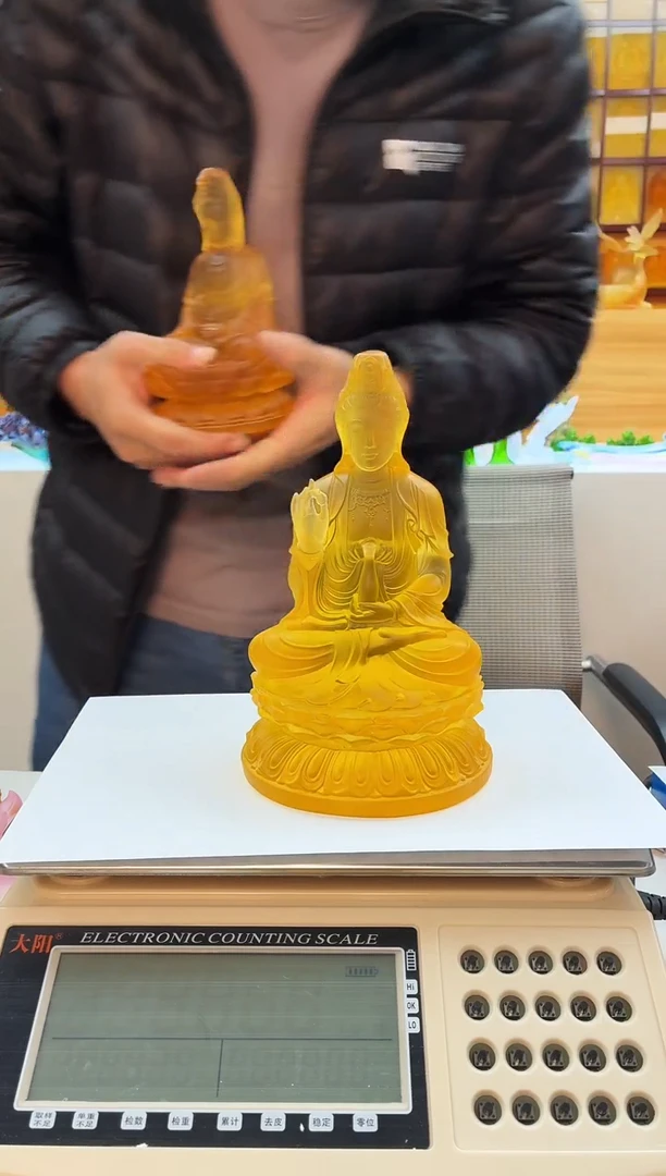 手工艺品琉璃琥珀色净瓶观音21.5公分