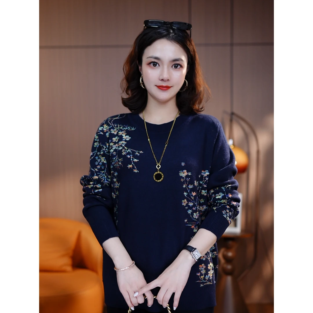 夜色繁花-新款针织衫毛衣洋气女百搭冬季显瘦保暖气质宽松中老年