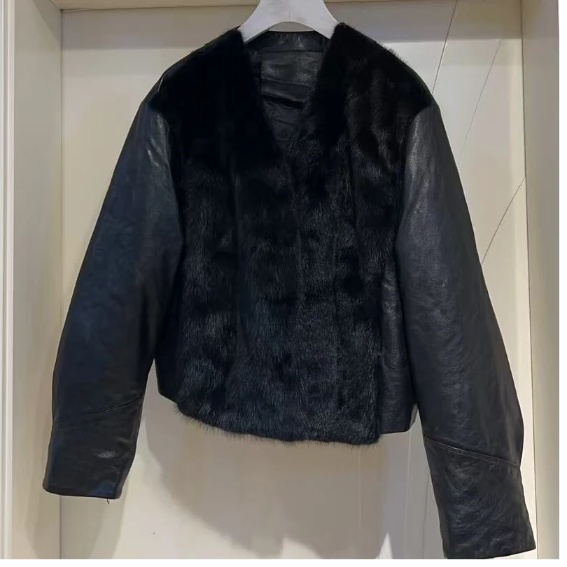 YT推荐 水貂V领皮羽绒