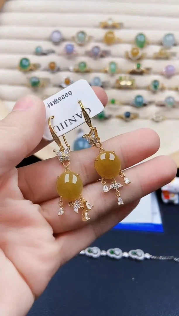 翡翠银S925镶嵌耳饰21