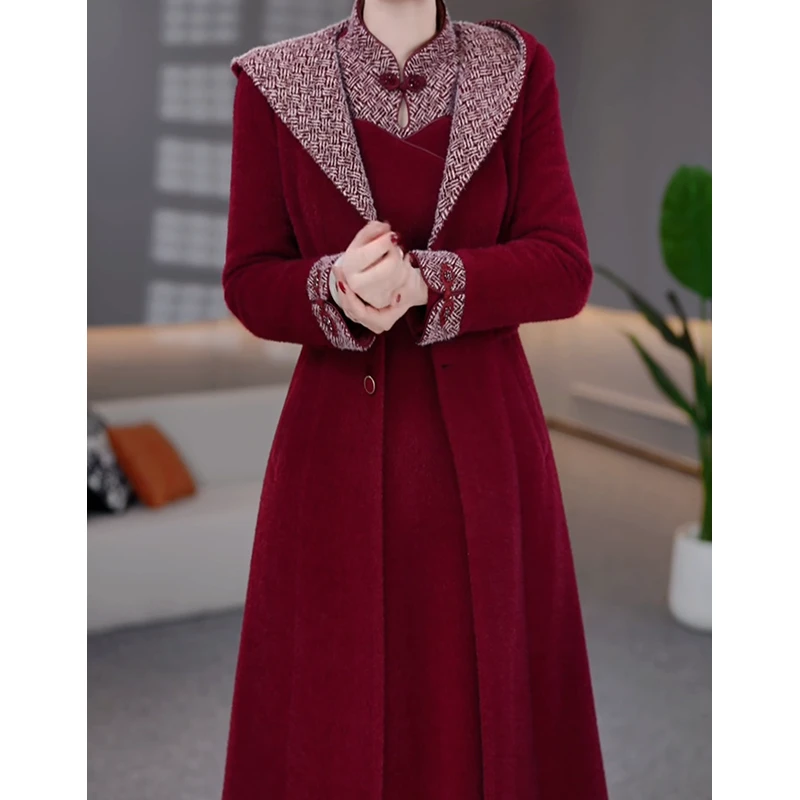 美佳极简风新中式连衣裙时尚套装礼服女装加厚冬季洋气显瘦气质