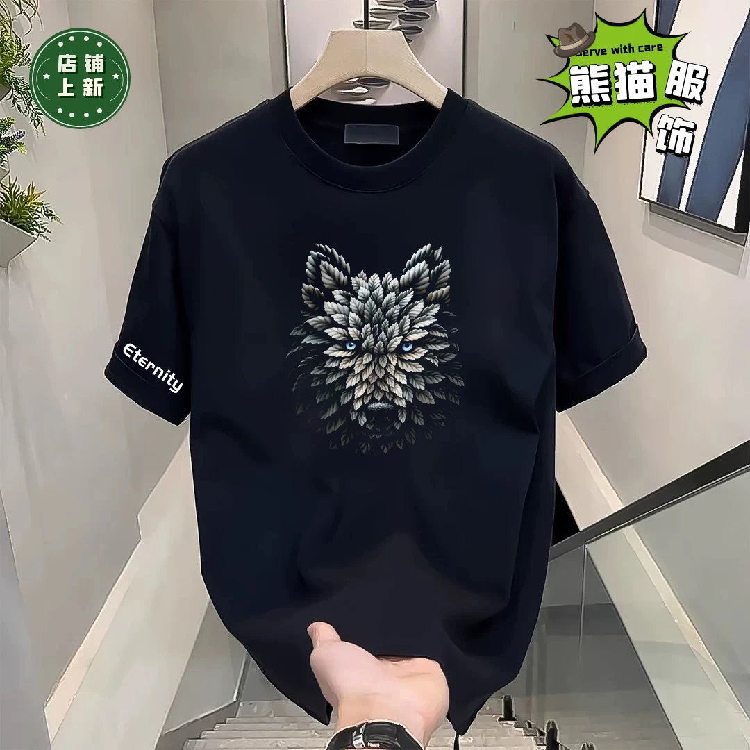 夏季高质量轻奢重磅纯棉T恤美式高街新款透气印花休闲百搭圆领T恤