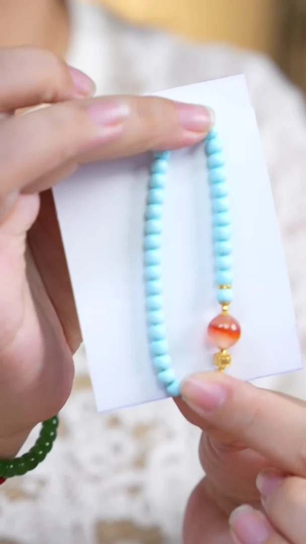 18K金镶嵌绿松石手串F00723