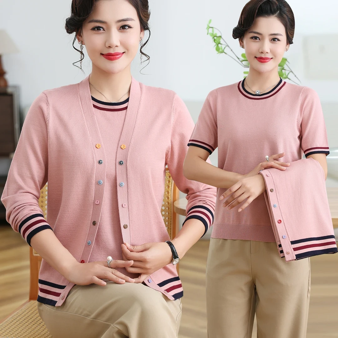 2025新款妈妈春装小衫套装洋气上衣外套气质两件套中老年时尚女装